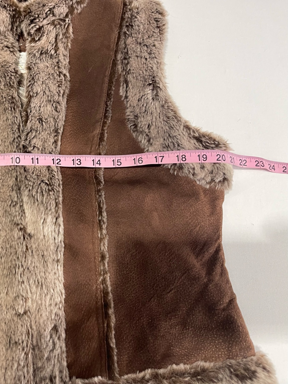 Live a Little Brown Leather Faux Fur Trim Western Cowgirl Vest Size Large - Picture 10 of 15